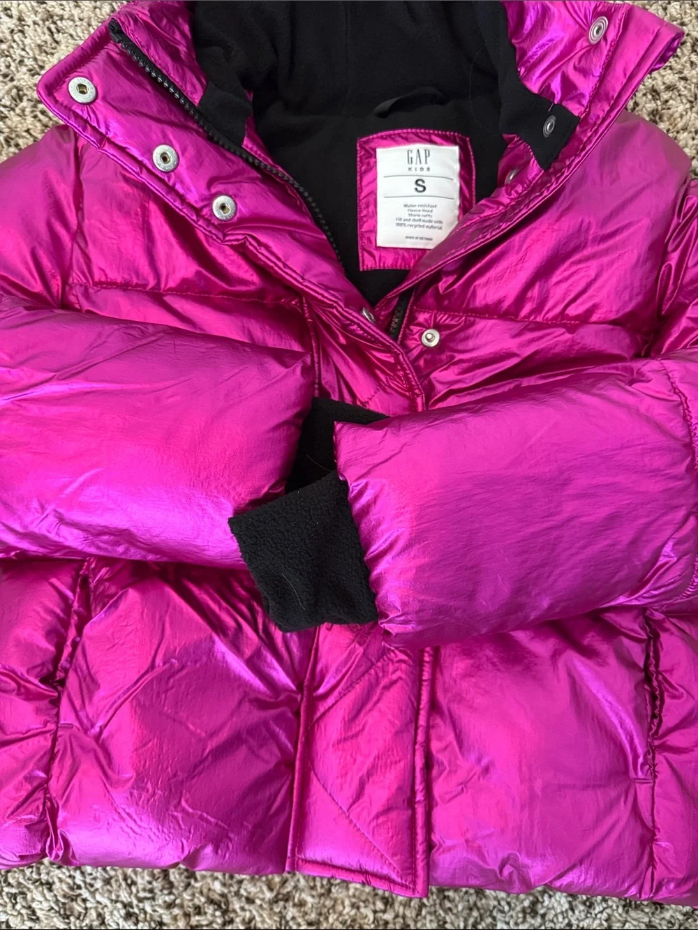 GAP Metallic Fuchsia Hooded Puffer Jacket